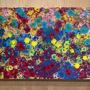 Multi color 24x12 abstract splatter paint painting by Timothy Raines